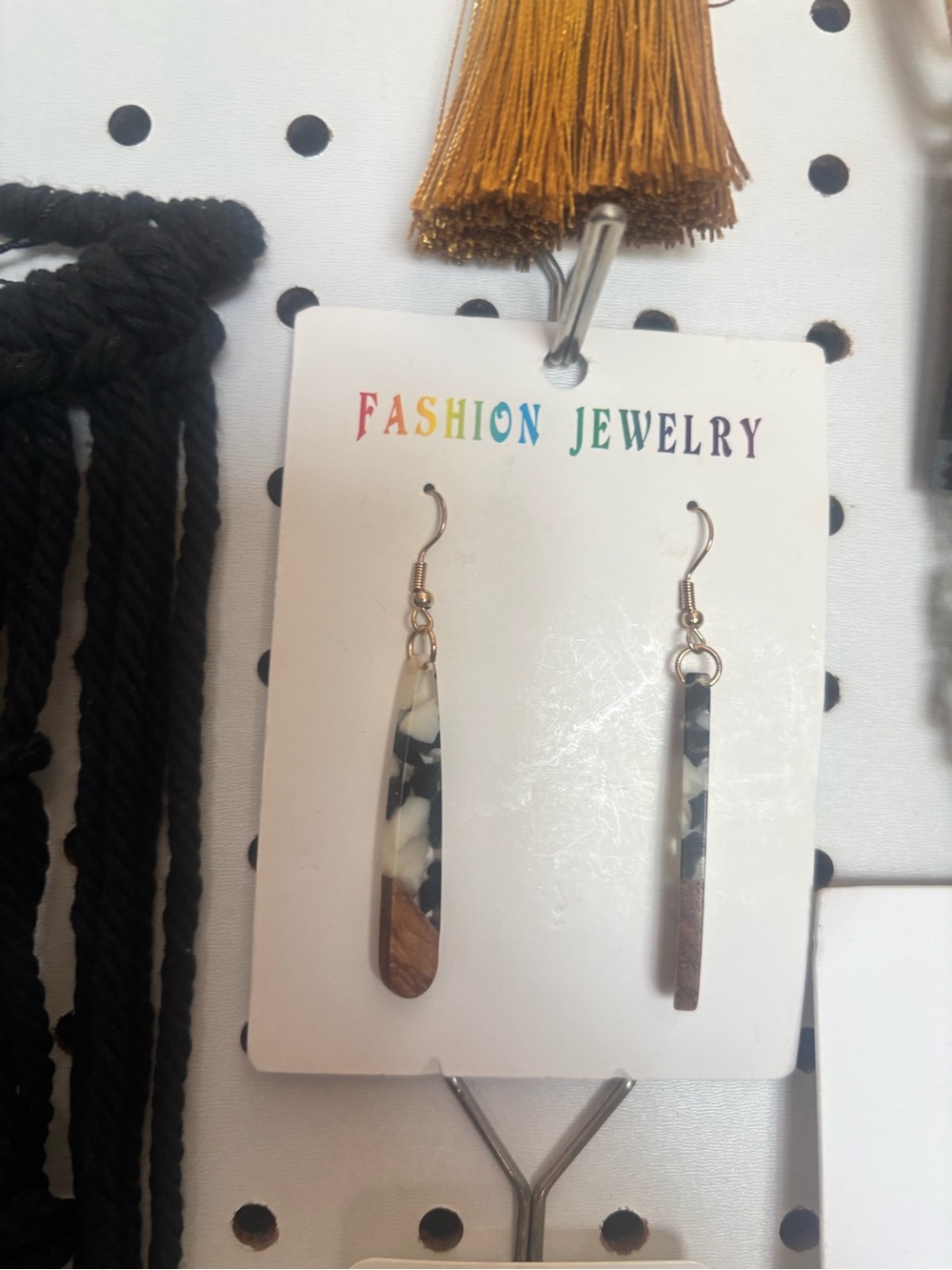 Fashion Jewelry Black, White & Brown Resin Bar Drop Earrings